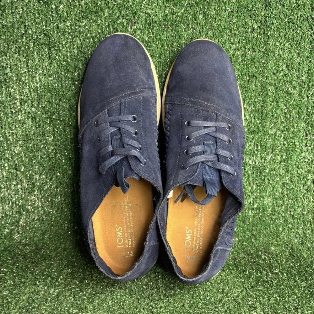 TOMS Del Rey Woven Suede Lace Up Casual Comfort Sneakers Navy‎ Blue Mens Sz 11.5